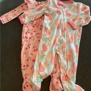 Girls' Pink Tropical & Cherry Footed One-Piece Pajama Set